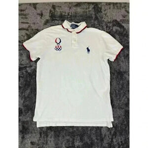 Vtg Polo Ralph Lauren USA Olympics Polo Men's L Red White Blue Short Sleeve